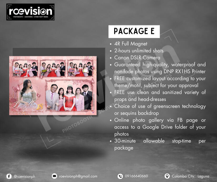 Package E: 4R Magnet - Php 4,000.00 Extension: Php 1,800.00/succeeding hour